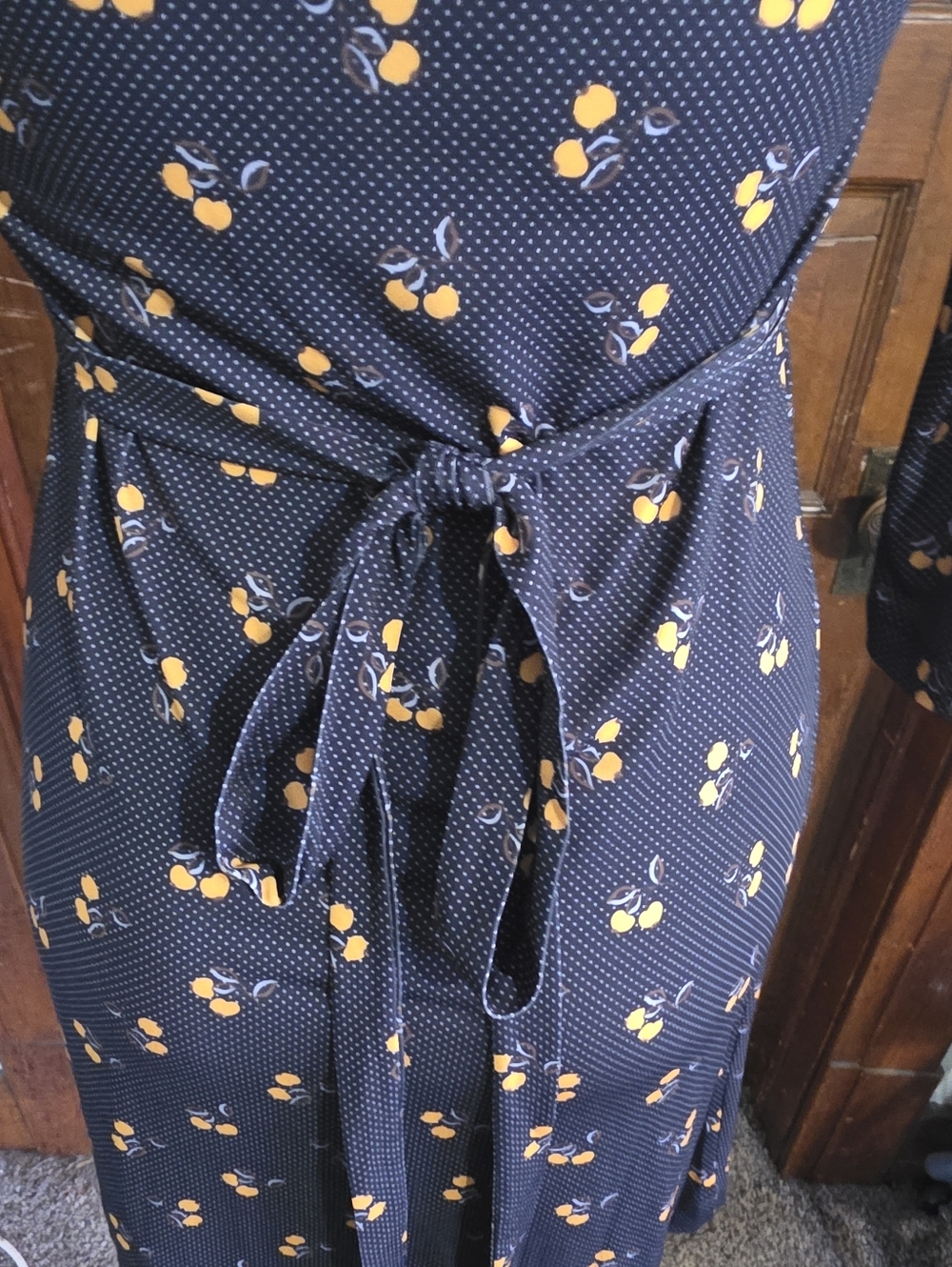 French Connection Aventine Lemon Print Polka Dot Dress Navy Size  O - Picture 8 of 11